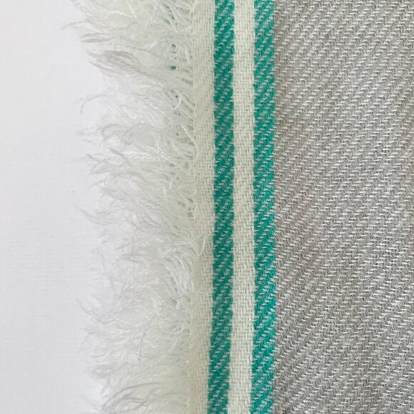 Striped Knit Long Wide Lightweight Fringe Scarf Gray Green White Cottagecore - Picture 5 of 13